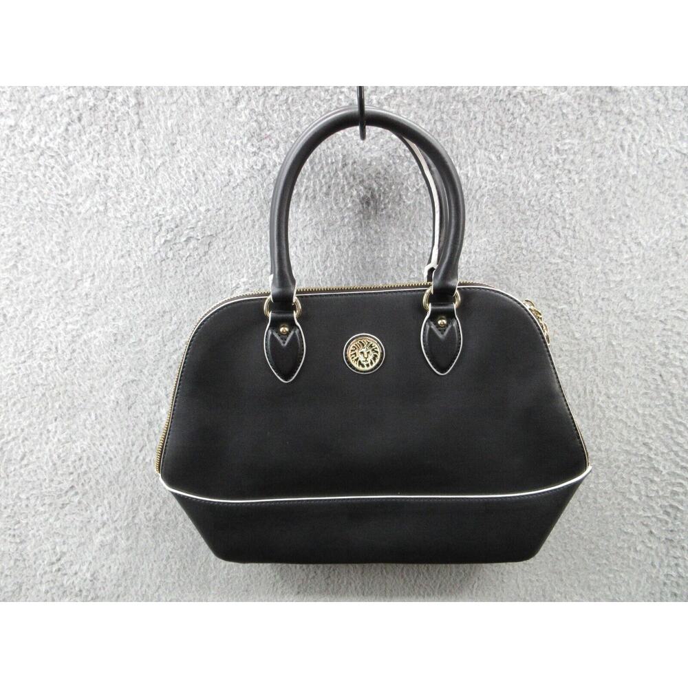 NWOT Anne Klein Dome Double Handle Black Satchel Handbag w/ Polka Dot Lining